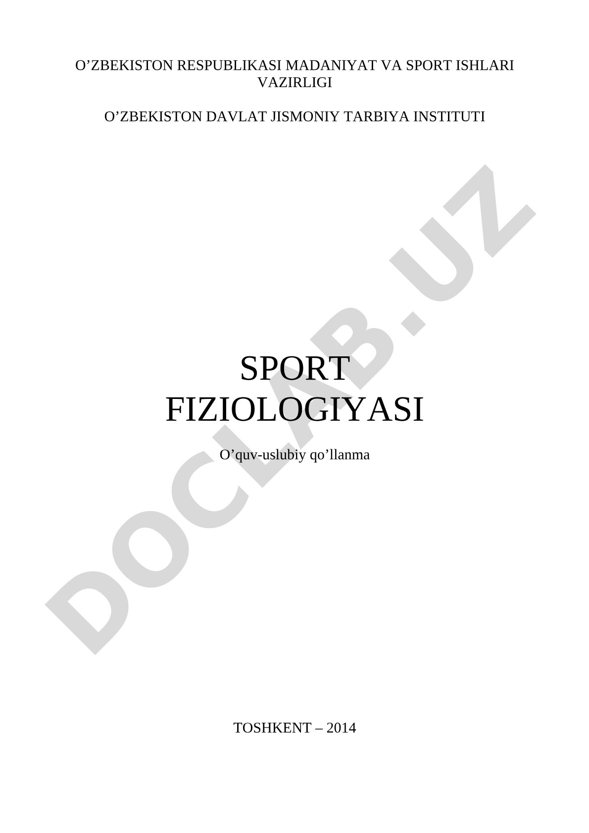 Sport fiziologiyasi O’quv-uslubiy qo’llanma