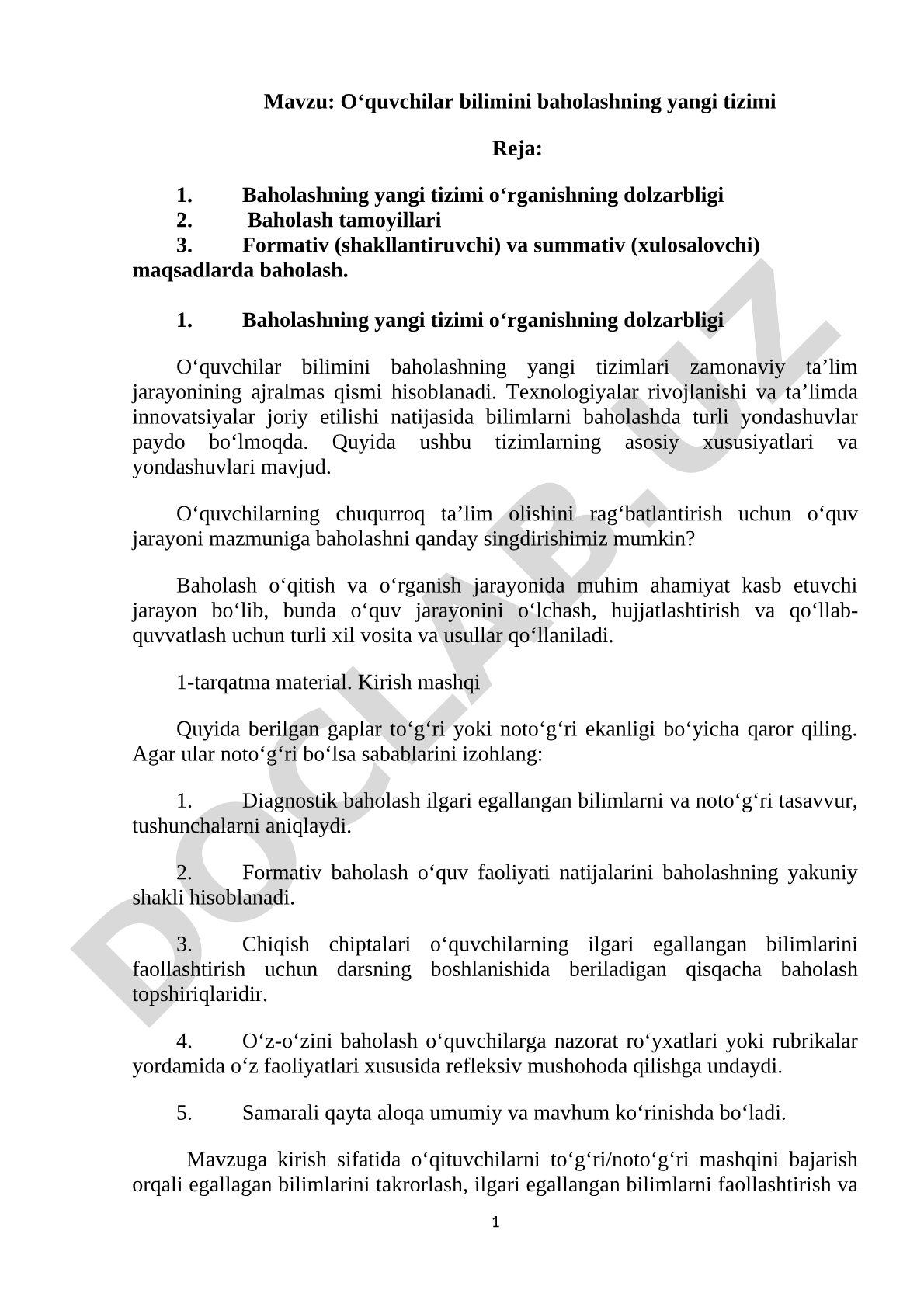 O‘quvchilar bilimini baholashning yangi tizimi