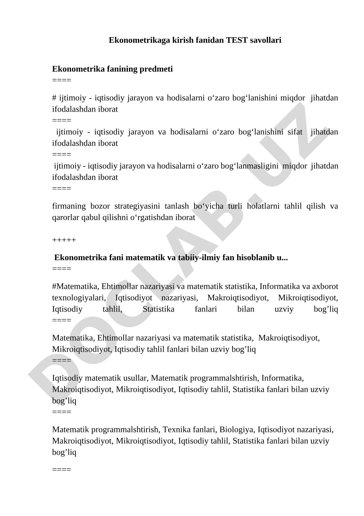 Ekonometrika fanining predmeti