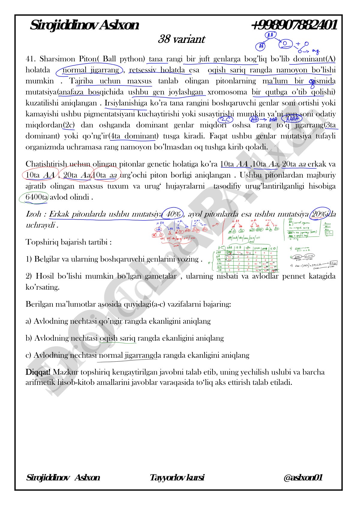 Sharsimon pitonlarda tana rangi irsiylanishi