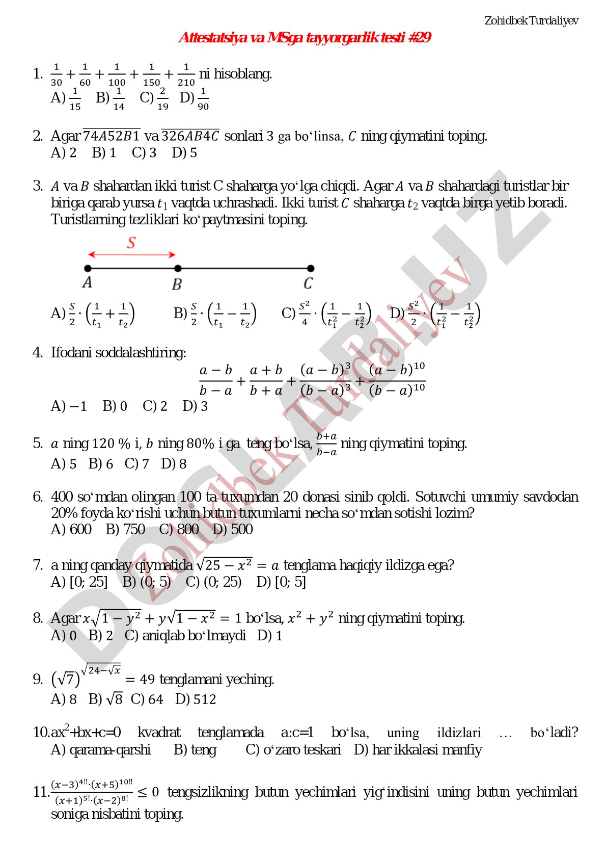 Attestatsiya va MSga tayyorgarlik testi #29
