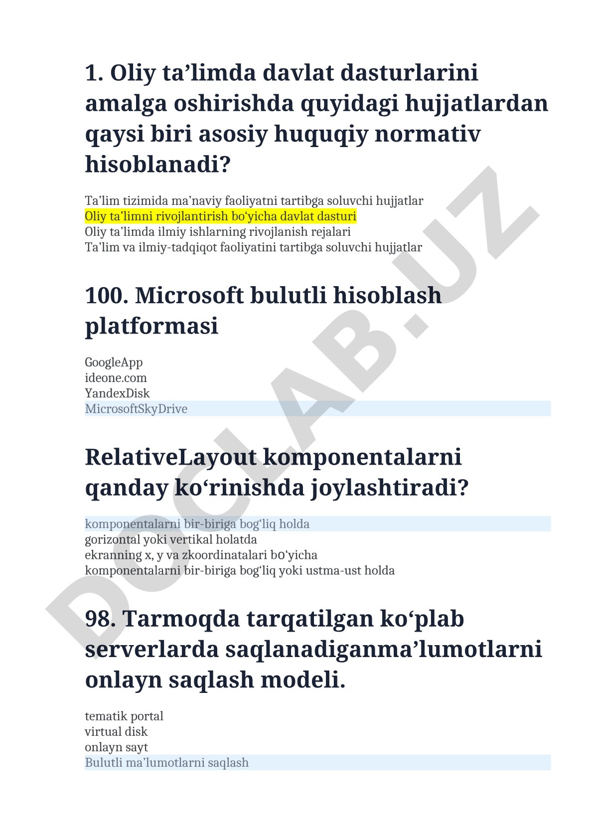 Oliy ta'limda davlat dasturlari va bulutli hisoblash platformalari