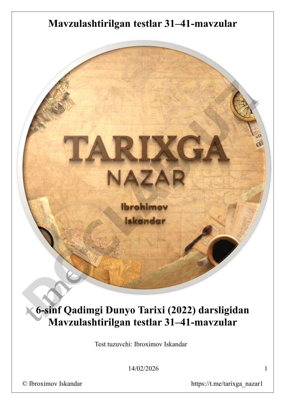 6-sinf Qadimgi Dunyo Tarixi 31-41-mavzu testlari
