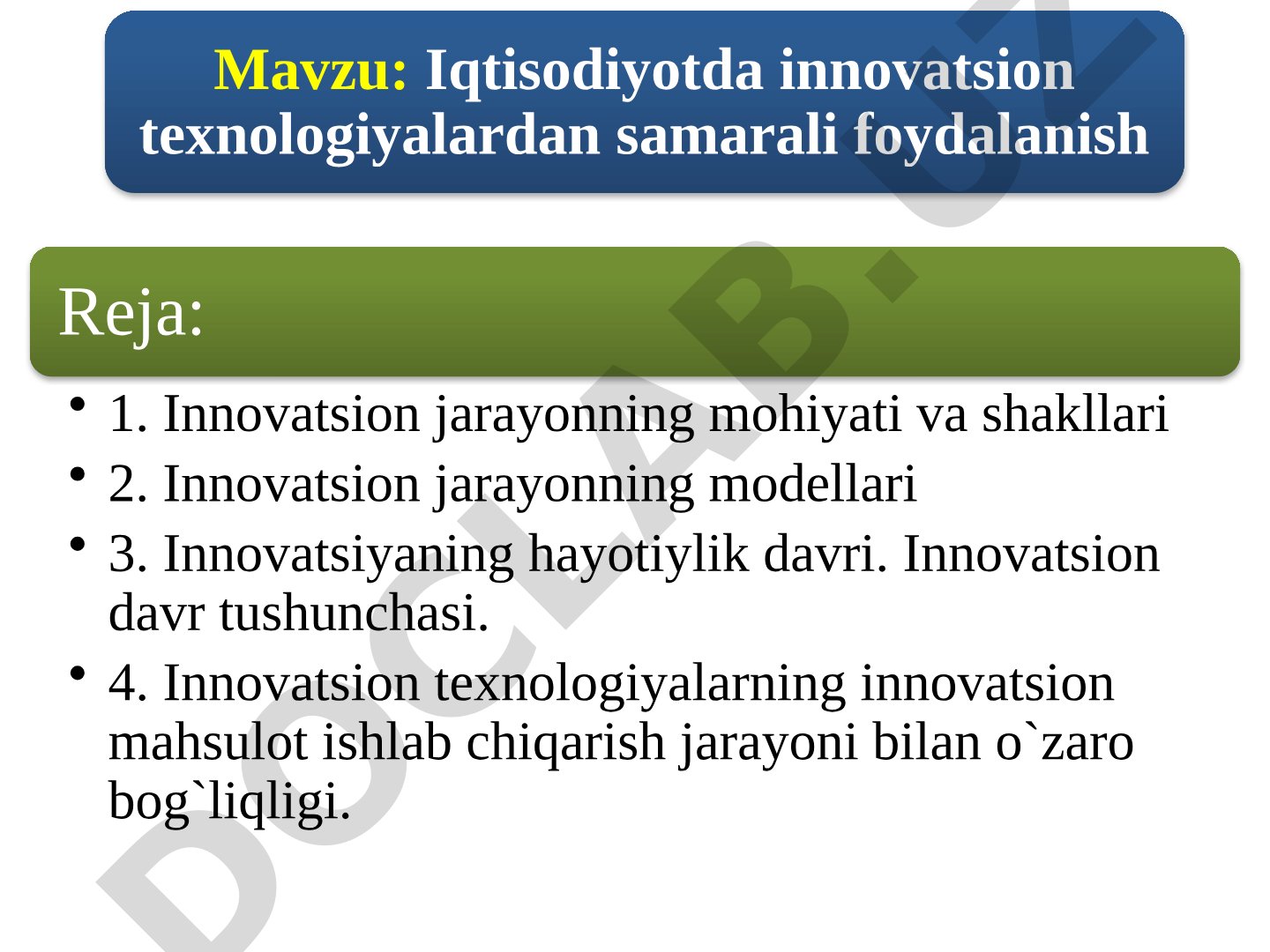 Iqtisodiyotda innovatsion texnologiyalardan samarali foydalanish