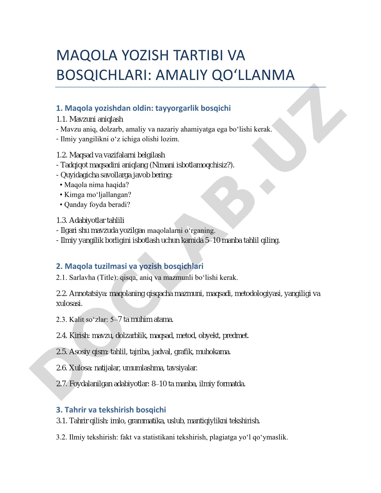 Maqola yozish tartibi va bosqichlari: amaliy qo‘llanma