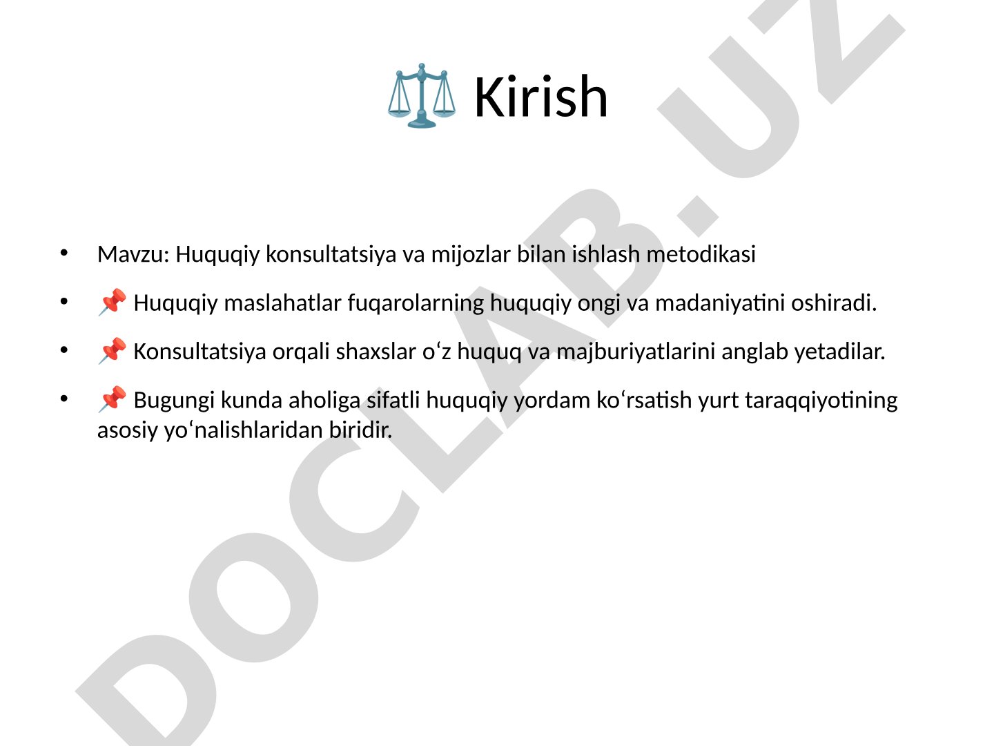 Huquqiy konsultatsiya va mijozlar bilan ishlash metodikasi