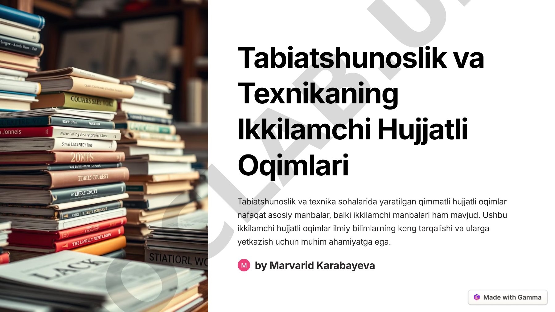 Tabiatshunoslik va Texnikaning Ikkilamchi Hujjatli Oqimlari