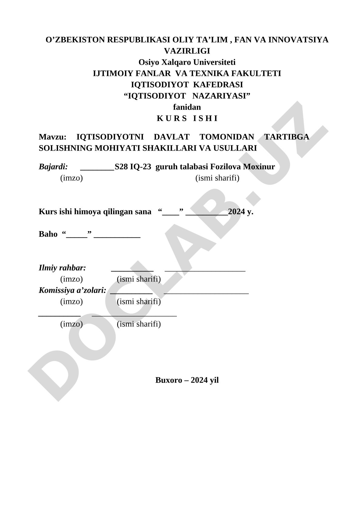 Iqtisodiyotni davlat tomonidan tartibga solishning mohiyati shakillari va usullari