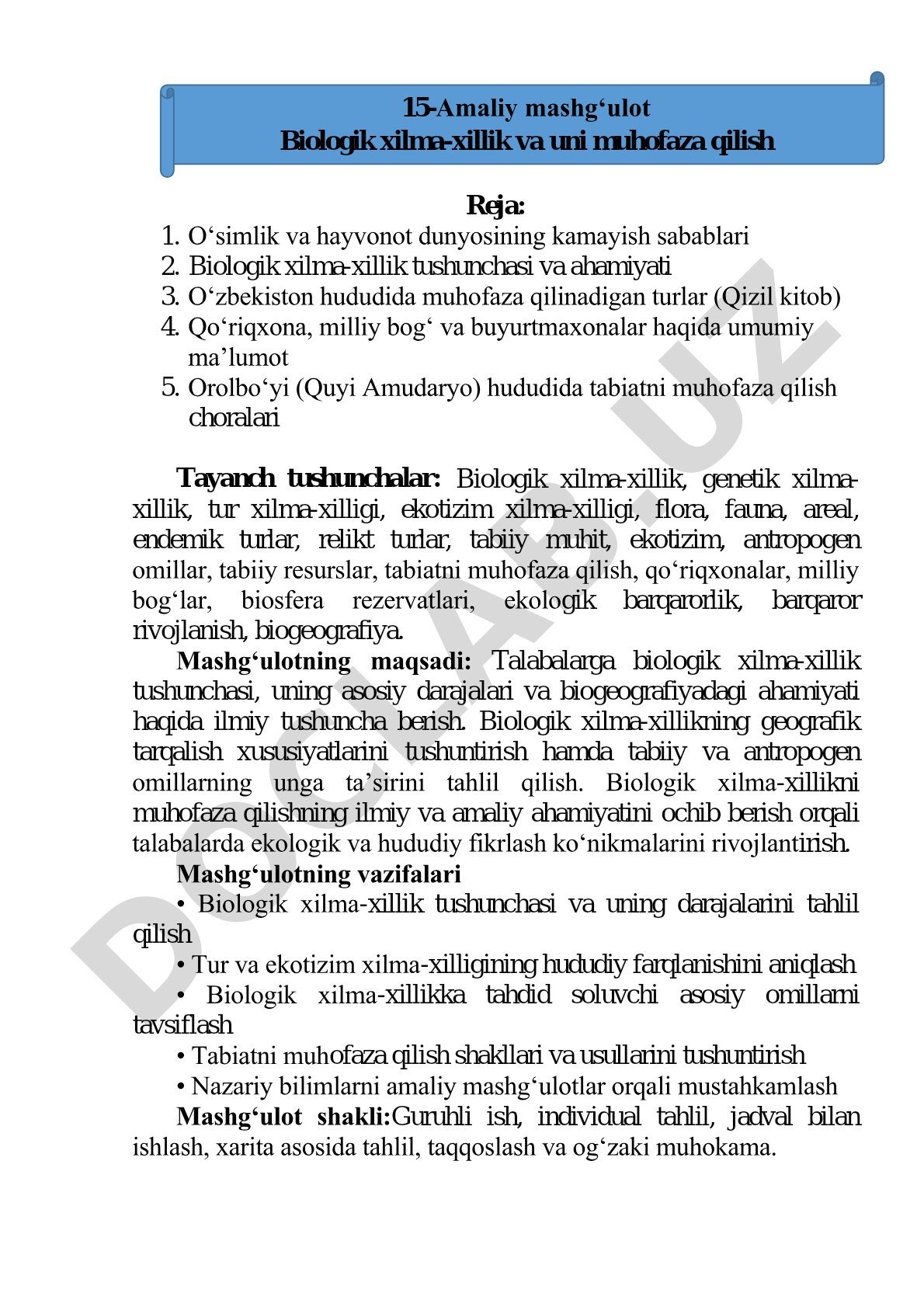 Biologik xilma-xillik va tabiatni muhofaza qilish