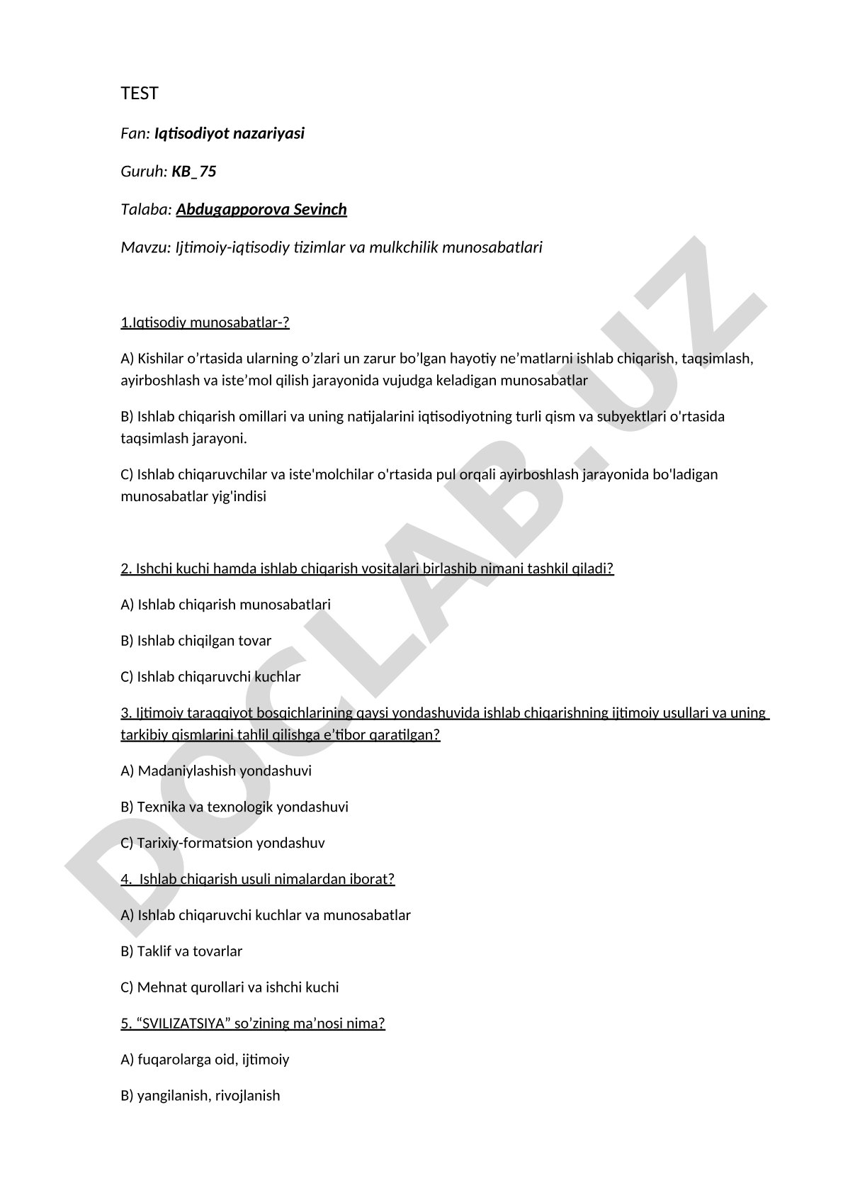 Ijtimoiy-iqtisodiy tizimlar va mulkchilik munosabatlari
