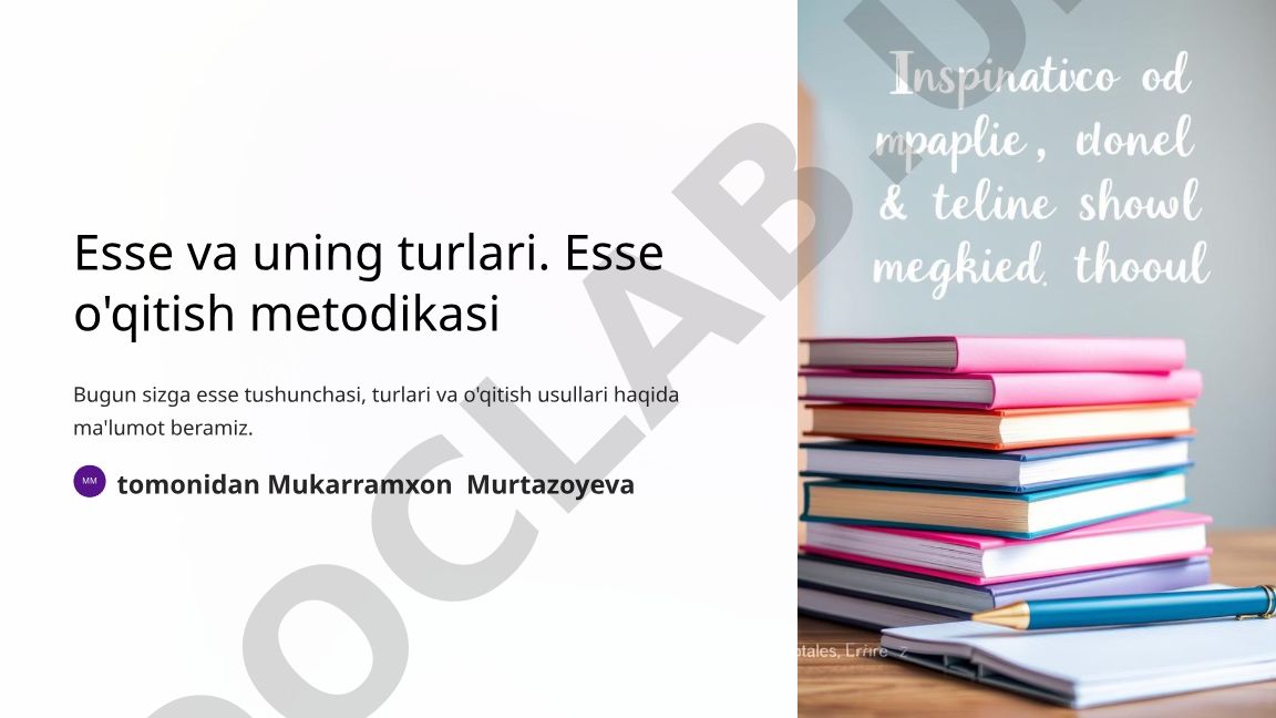 Esse tushunchasi, turlari va o'qitish metodikasi