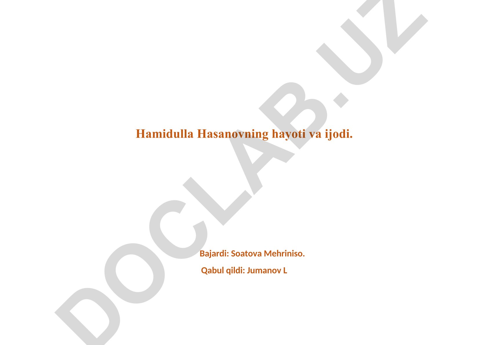 Hamidulla Hasanovning hayoti va ilmiy faoliyati