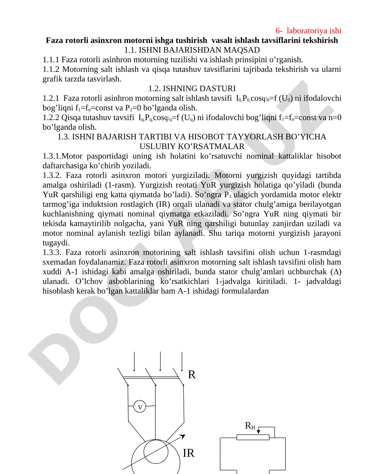 Faza rotorli asinxron motorni ishga tushirish va salt ishlash tavsiflarini tekshirish