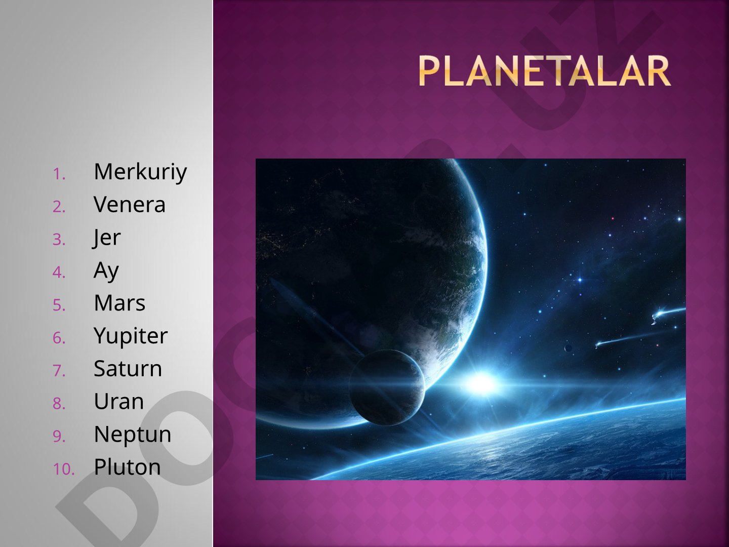 Merkuriy Venera Jer Ay Mars Jupiter Saturn Uran Neptun Pluton