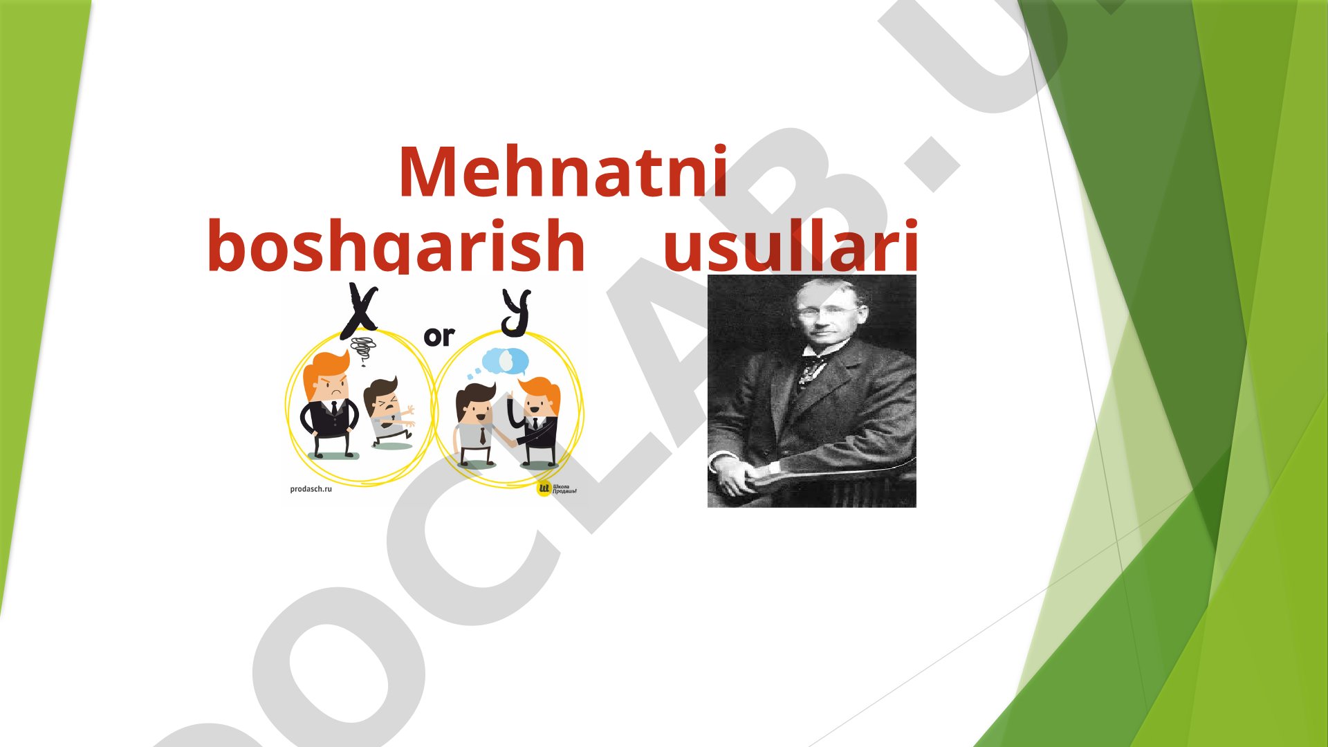 Mehnatni boshqarish usullari: boshqaruv, mehnatni tashkil etish, Teylor va Makgregor