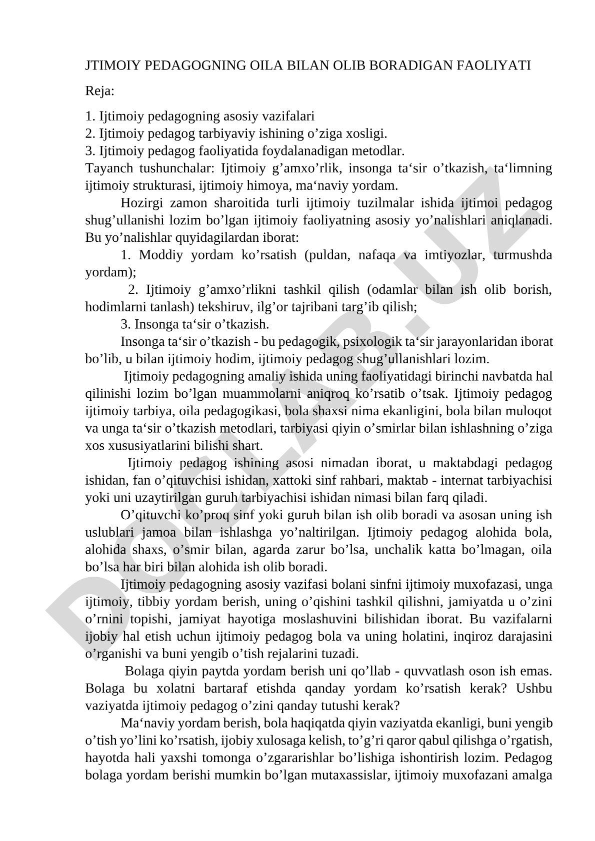Ijtimoiy pedagogning oila bilan olib boradigan faoliyati