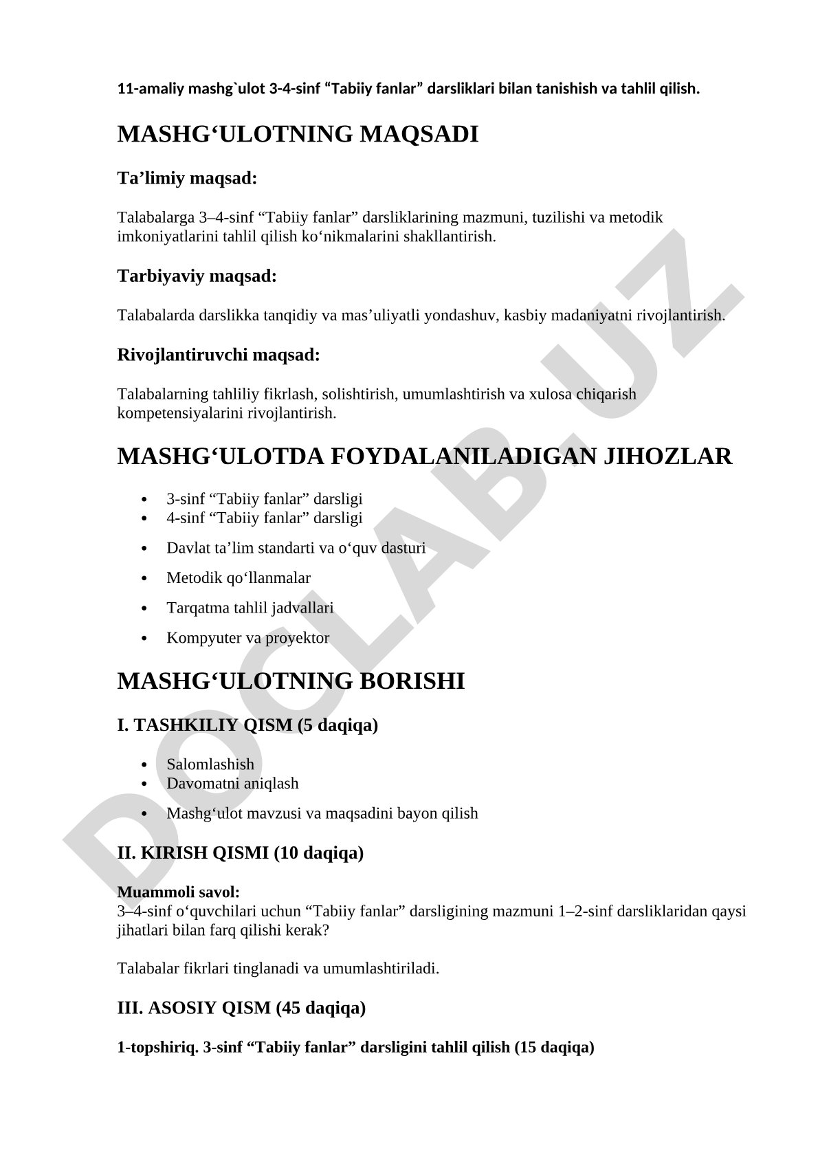 3-4-sinf “Tabiiy fanlar” darsliklari bilan tanishish va tahlil qilish