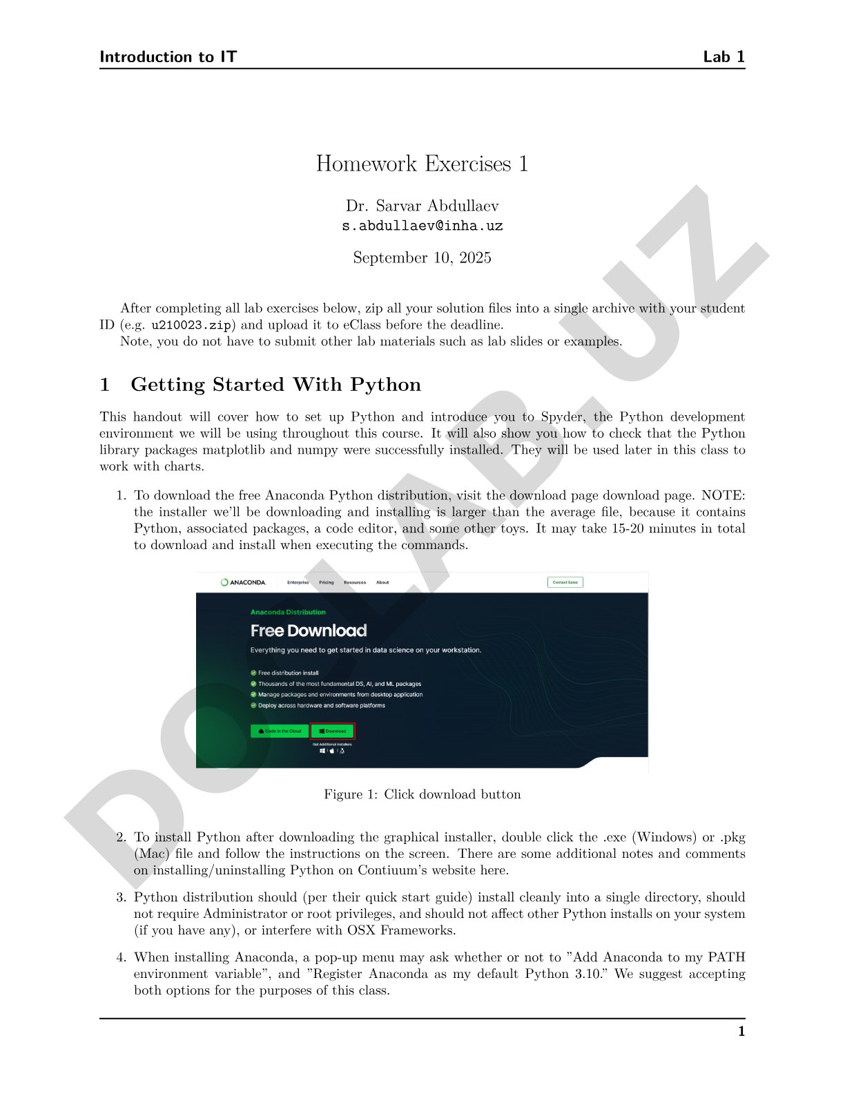 Introduction to IT Lab 1 Homework Exercises 1
