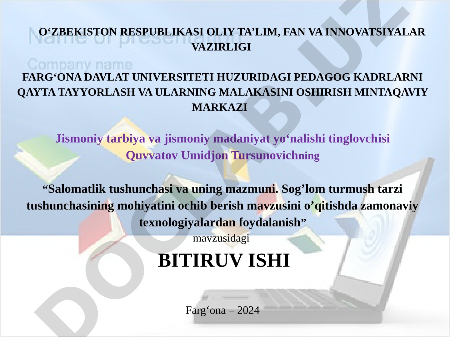 Salomatlik tushunchasi va uning mazmuni. Sog‘lom turmush tarzi tushunchasining mohiyatini ochib berish mavzusini o‘qitishda zamonaviy texnologiyalardan foydalanish