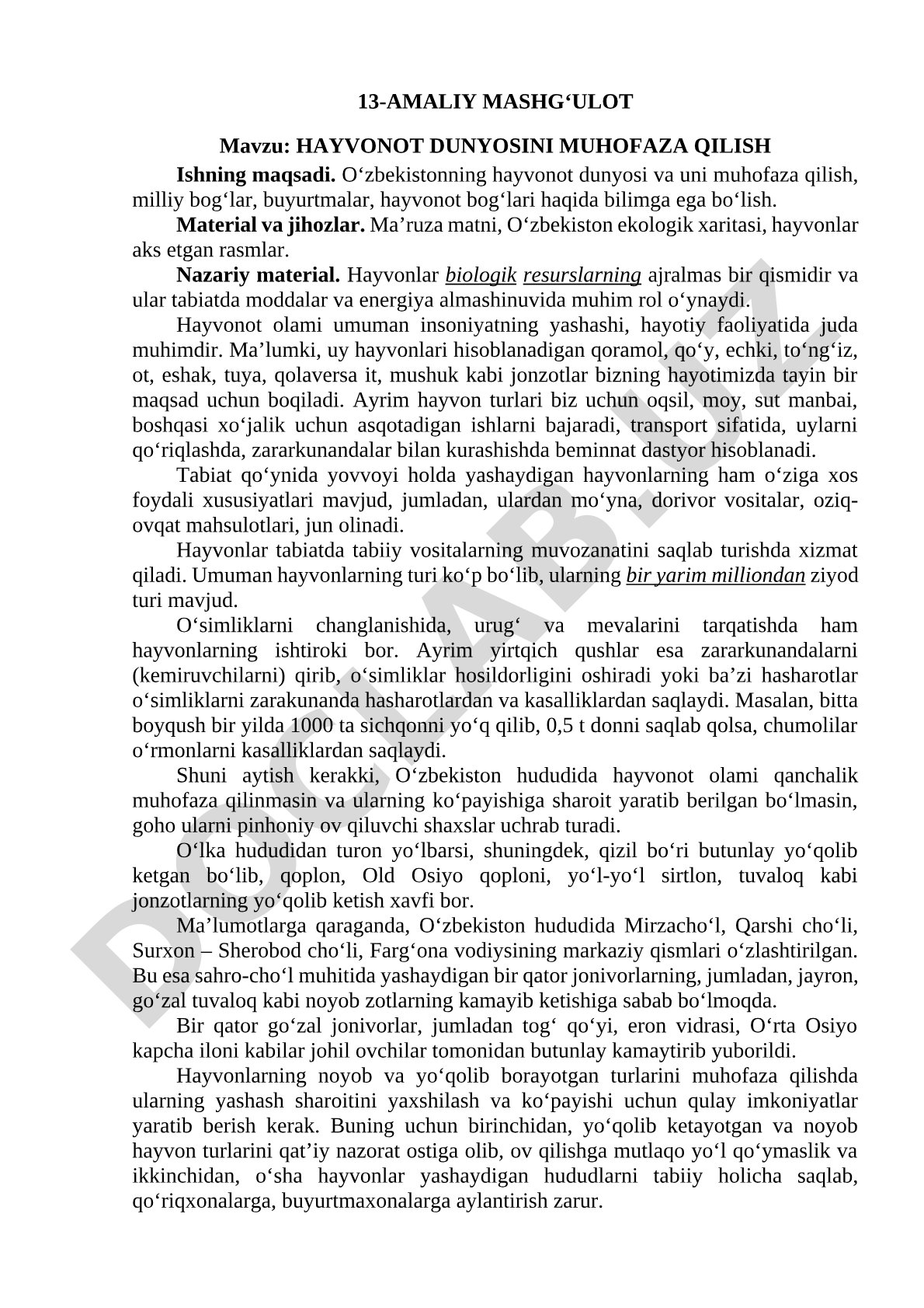 Hayvonot dunyosini muhofaza qilish