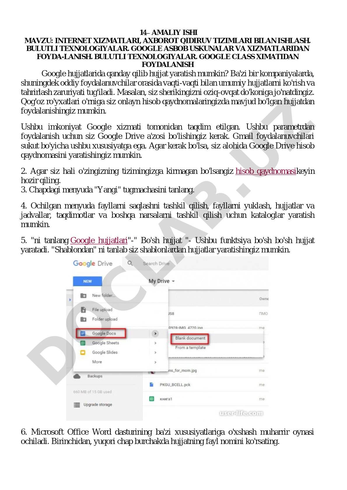 Internet xizmatlari, axborot qidiruv tizimlari bilan ishlash. Bulutli texnologiyalar. Google asbob uskunalar va xizmatlaridan foydalanish. Bulutli texnologiyalar. Google Class ximatidan foydalanish