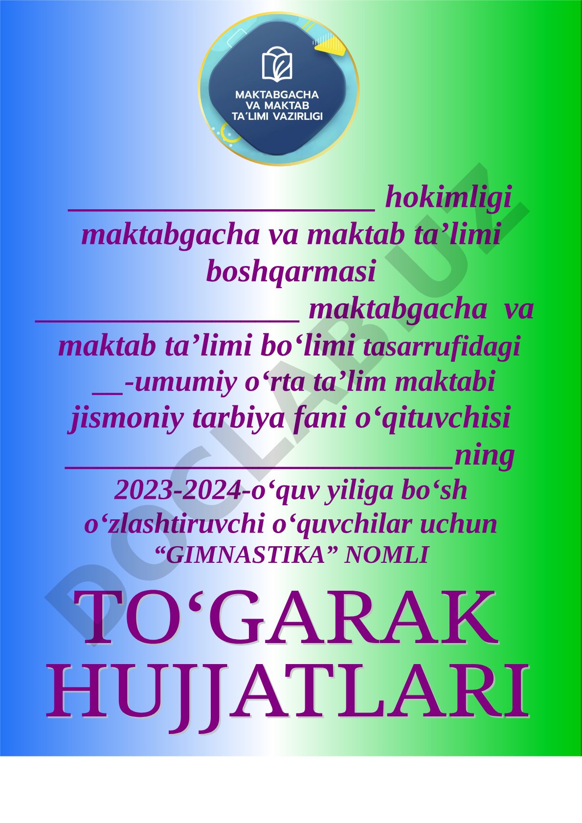 Gimnastika to'garagining ish rejasi