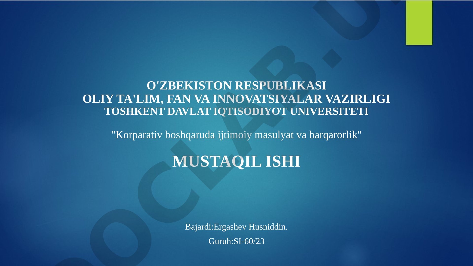 Korparativ boshqaruda ijtimoiy masulyat va barqarorlik