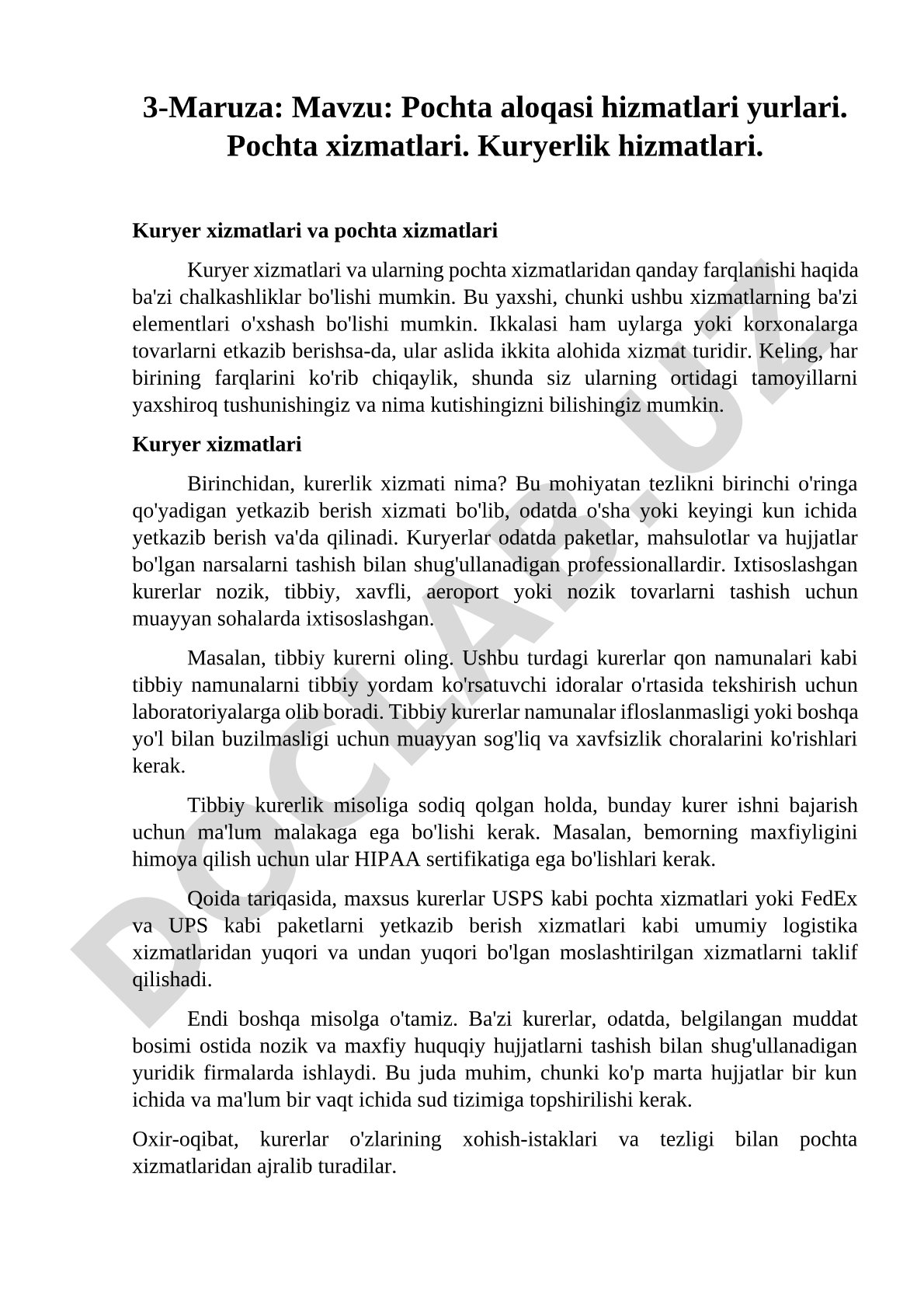 Pochta aloqasi hizmatlari yurlari