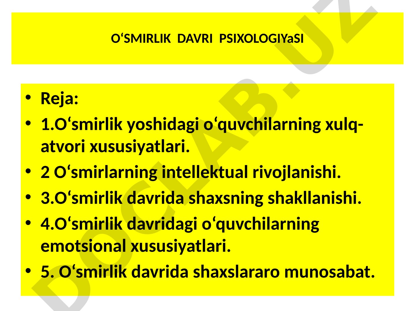 O'smirlik davri psixologiyasi