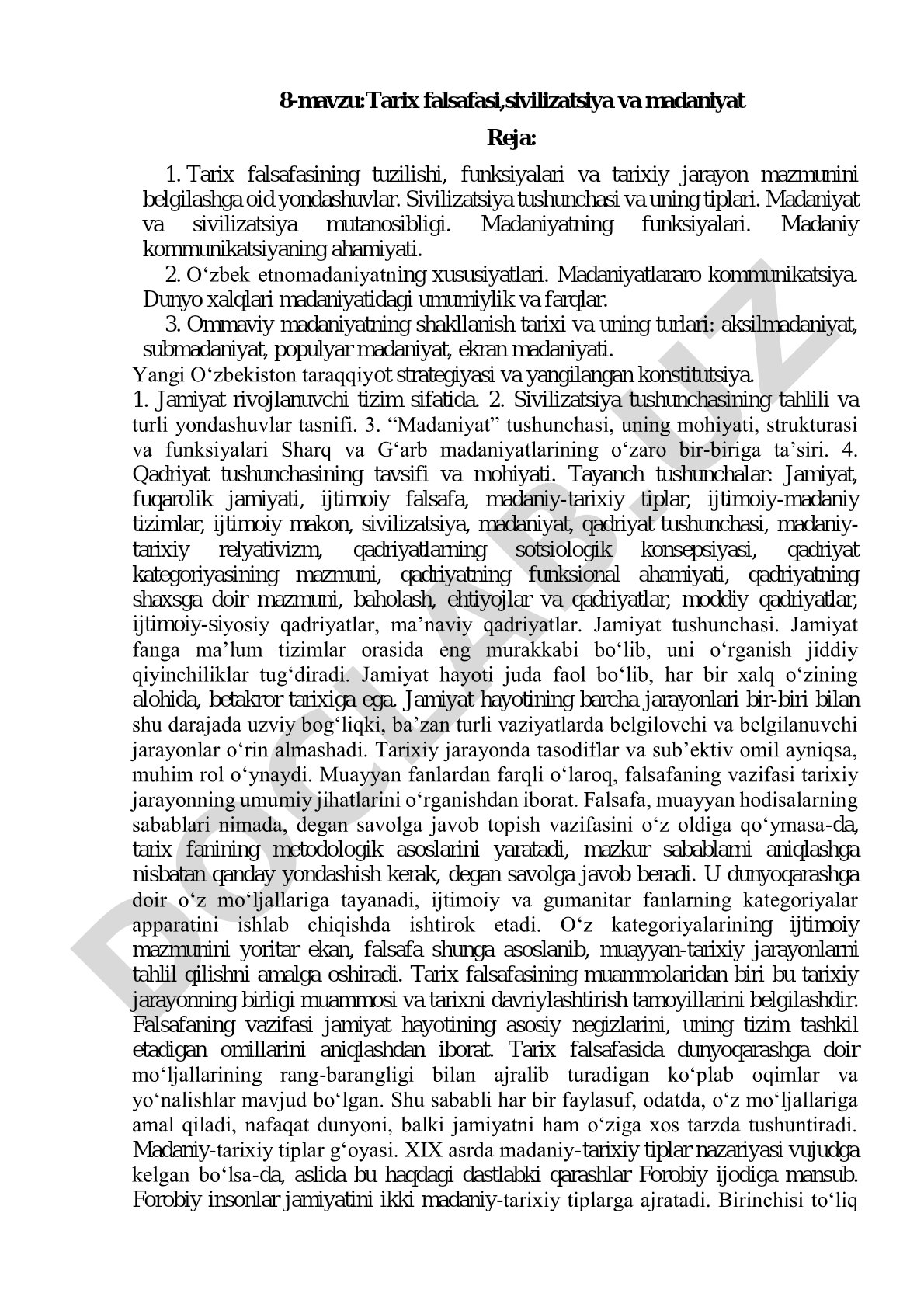 Tarix falsafasi, sivilizatsiya va madaniyat