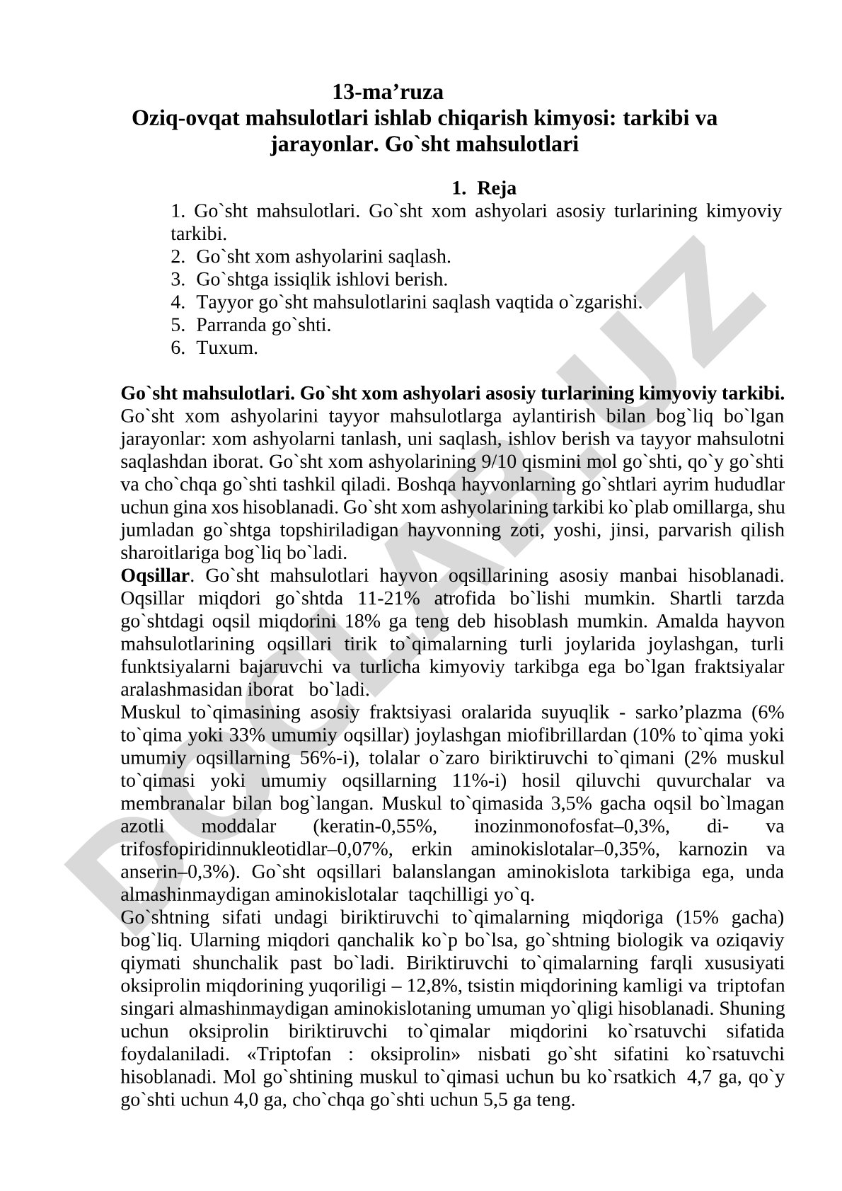 Oziq-ovqat mahsulotlari ishlab chiqarish kimyosi: tarkibi va jarayonlar. Go'sht mahsulotlari