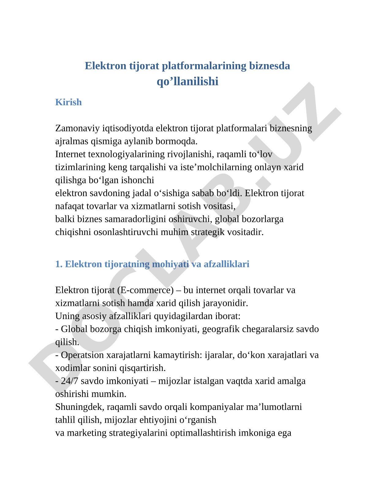 Elektron tijorat platformalarining biznesda qo'llanilishi