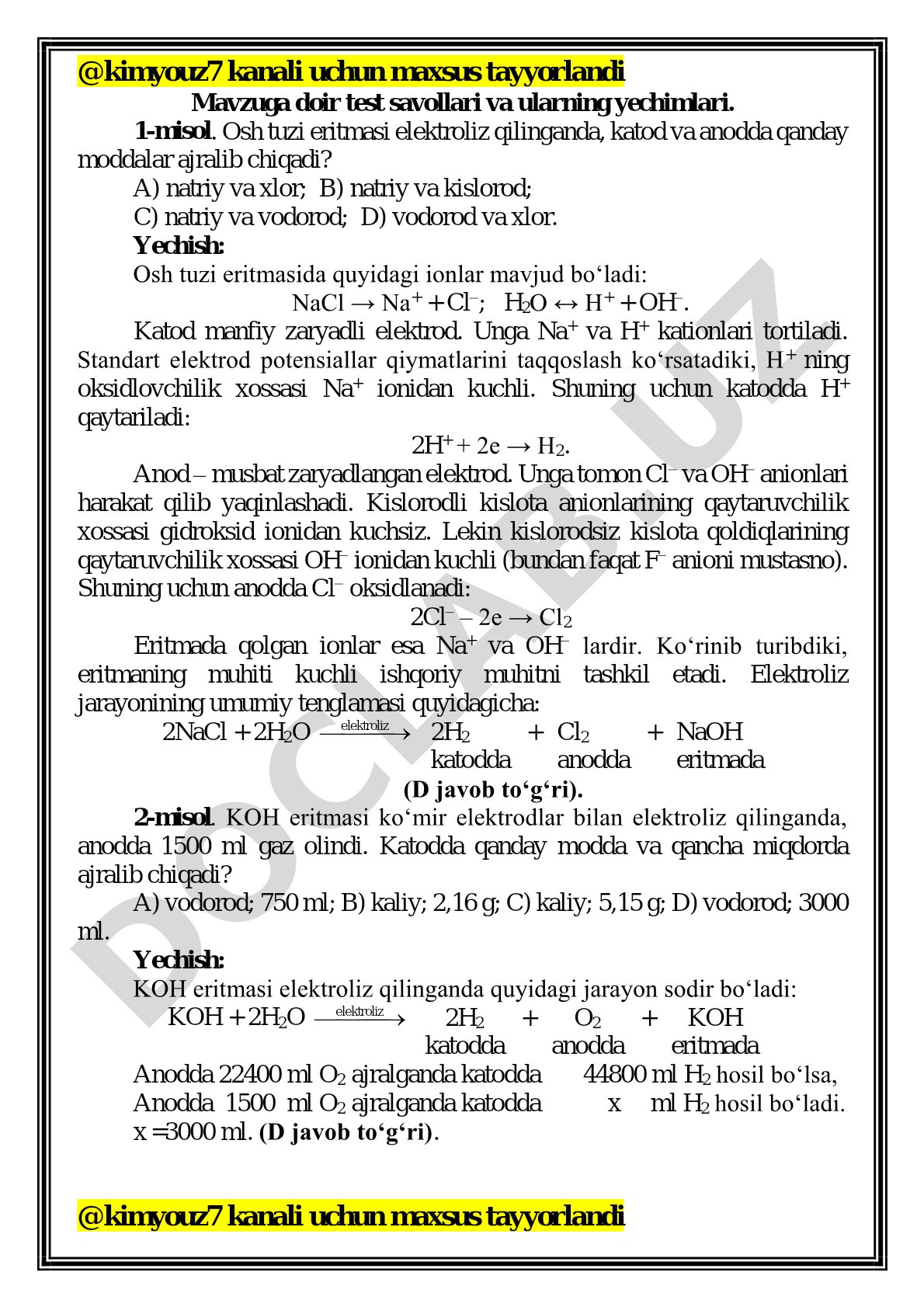 Mavzuga doir test savollari va ularning yechimlari