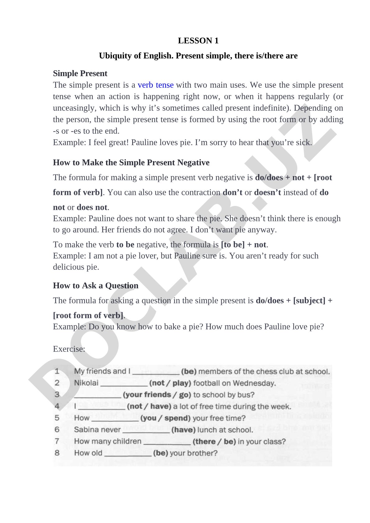 Present Simple Tense and There is/There are