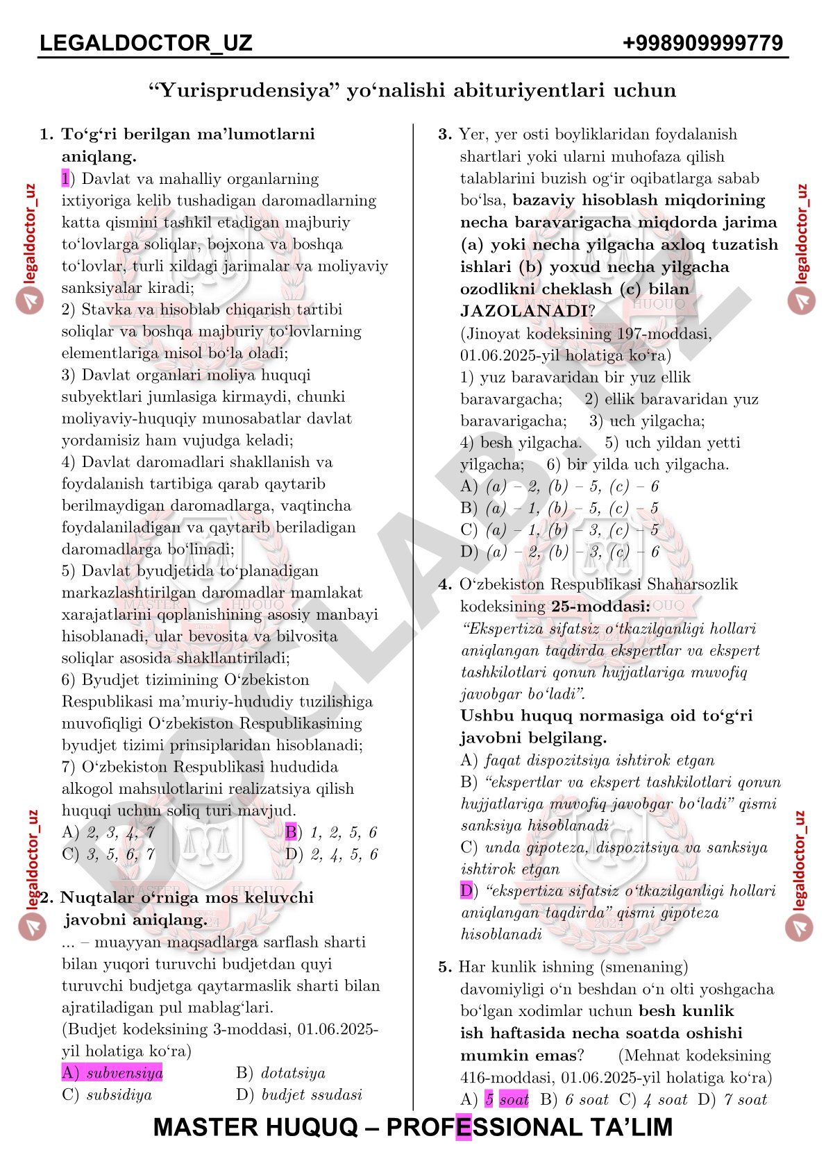 Davlat moliyasi va byudjet tizimi test savollari