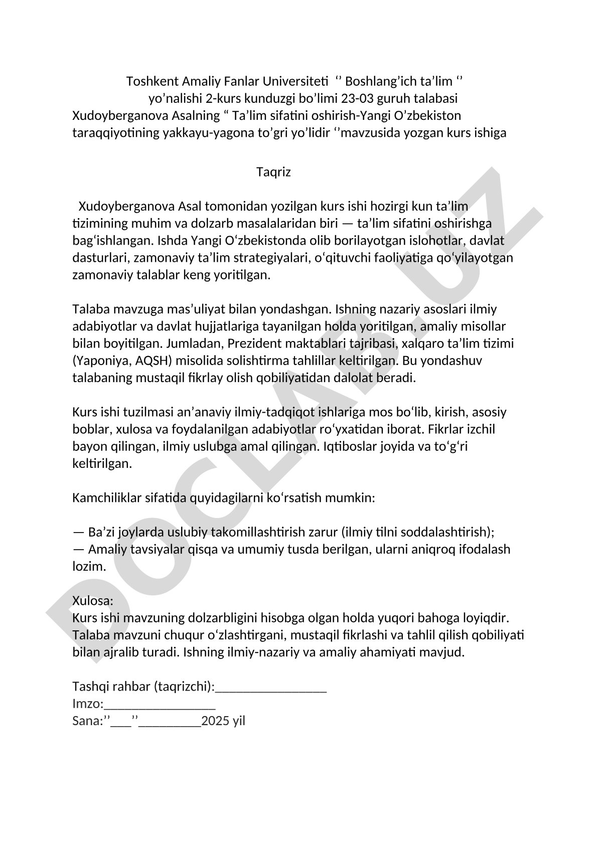 Ta’lim sifatini oshirish-Yangi O’zbekiston taraqqiyotining yakkayu-yagona to’gri yo’lidir