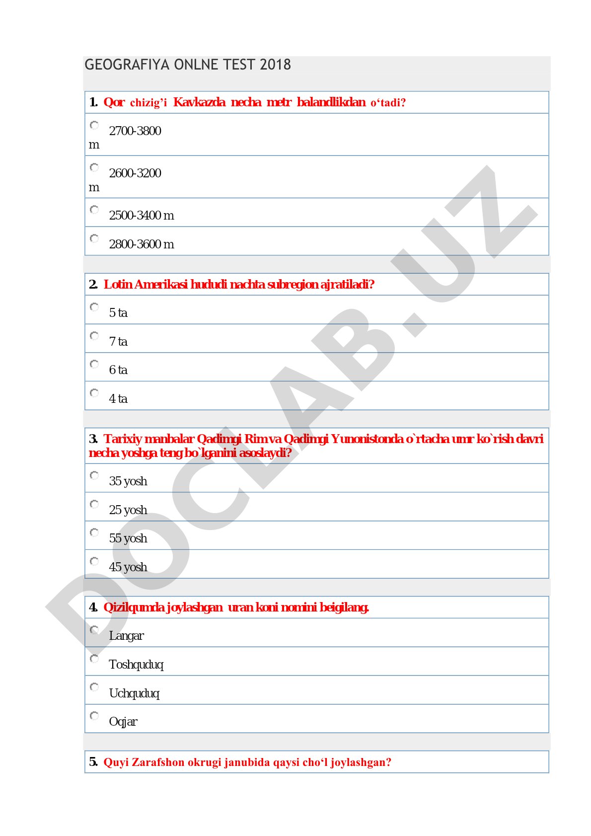 Geografiya online test 2018