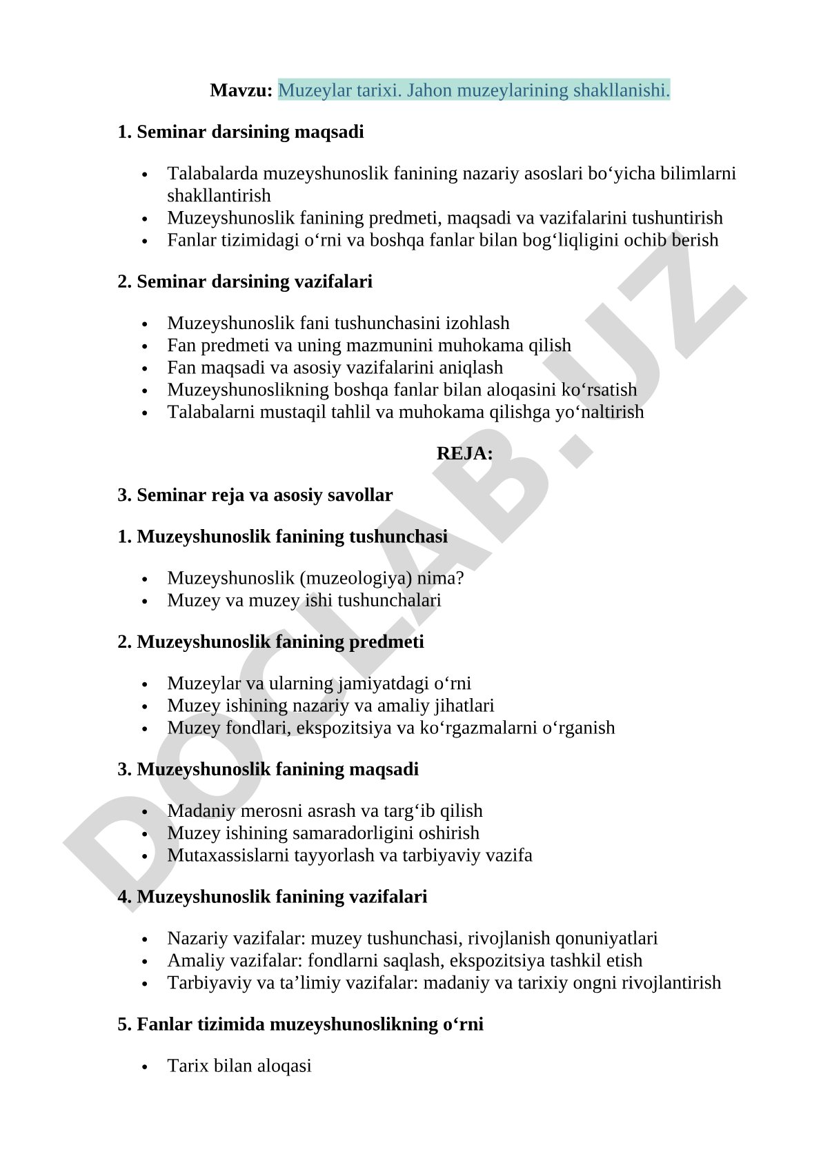Muzeylar tarixi. Jahon muzeylarining shakllanishi