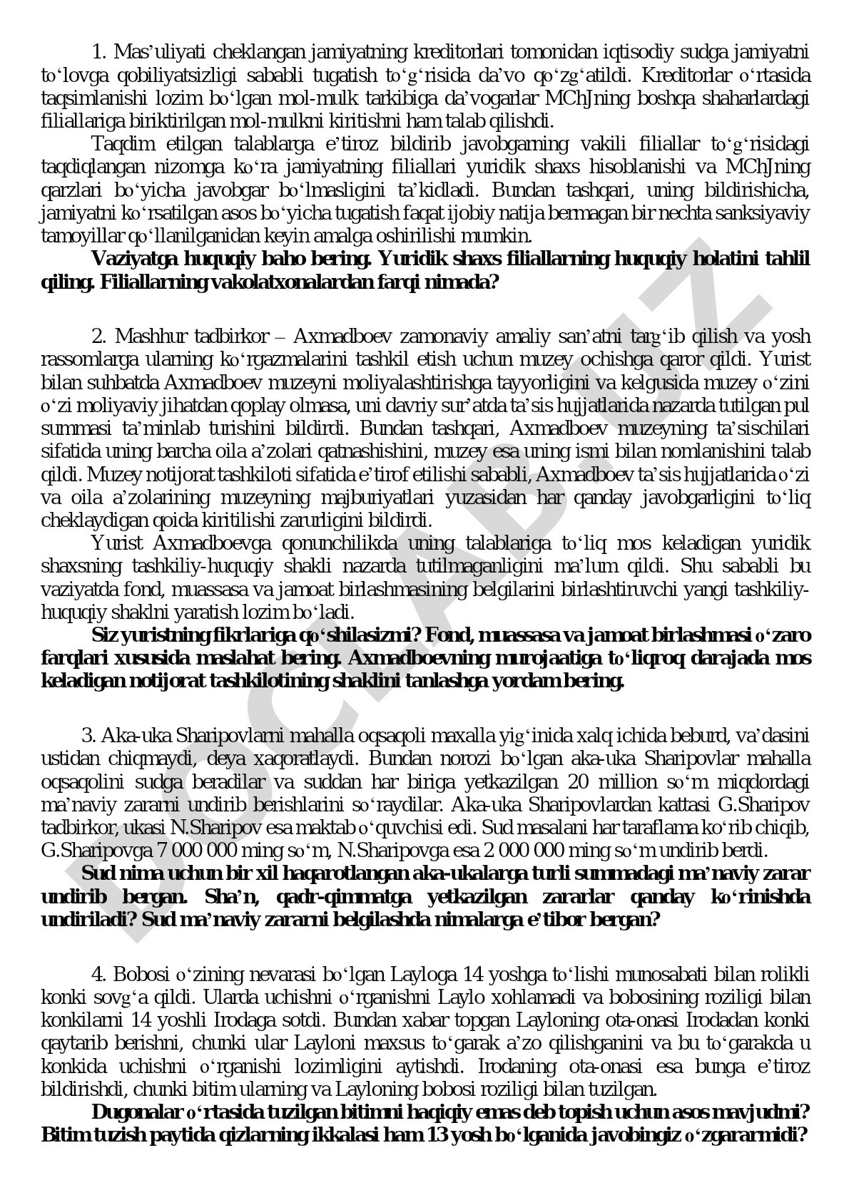 MChJ filiallarining huquqiy holati