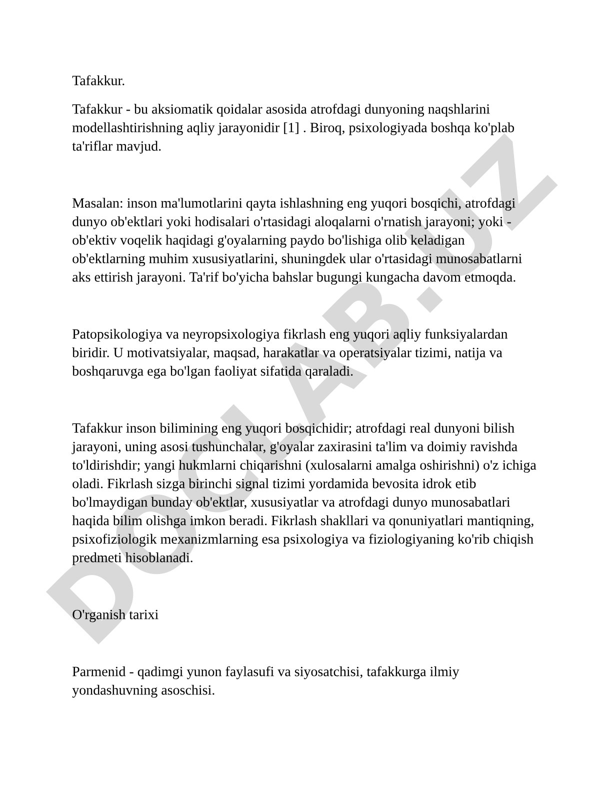 Tafakkur tushunchasi va psixologik ta'riflari