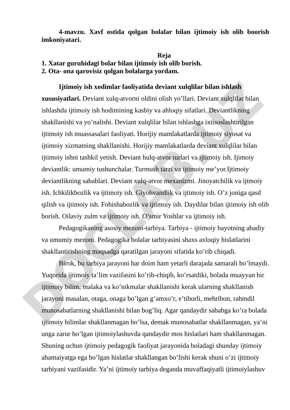 Xavf ostida qolgan bolalar bilan ijtimoiy ish olib boorish imkoniyatari