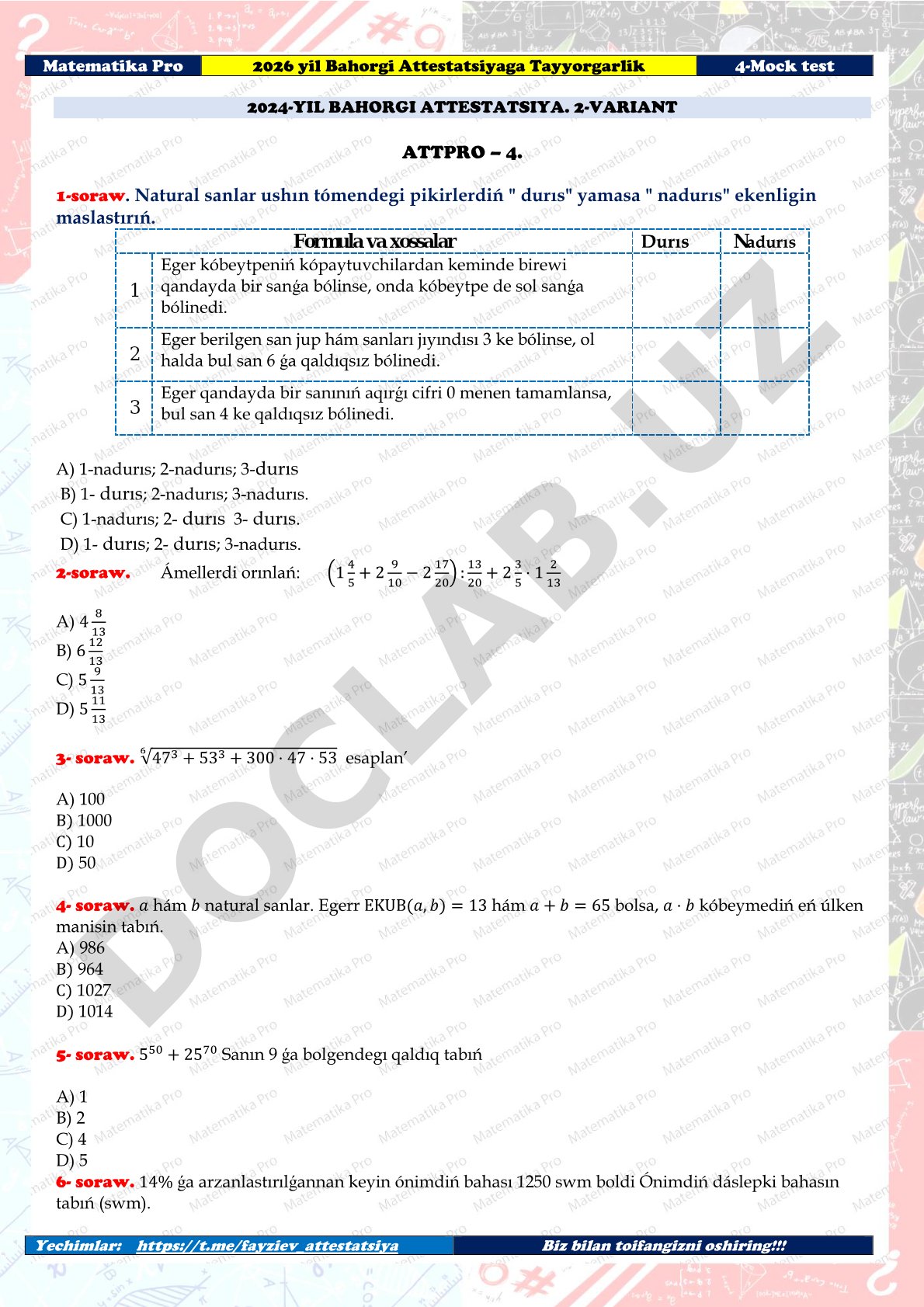 2024-yil bahorgi attestatsiya matematika 2-variant test