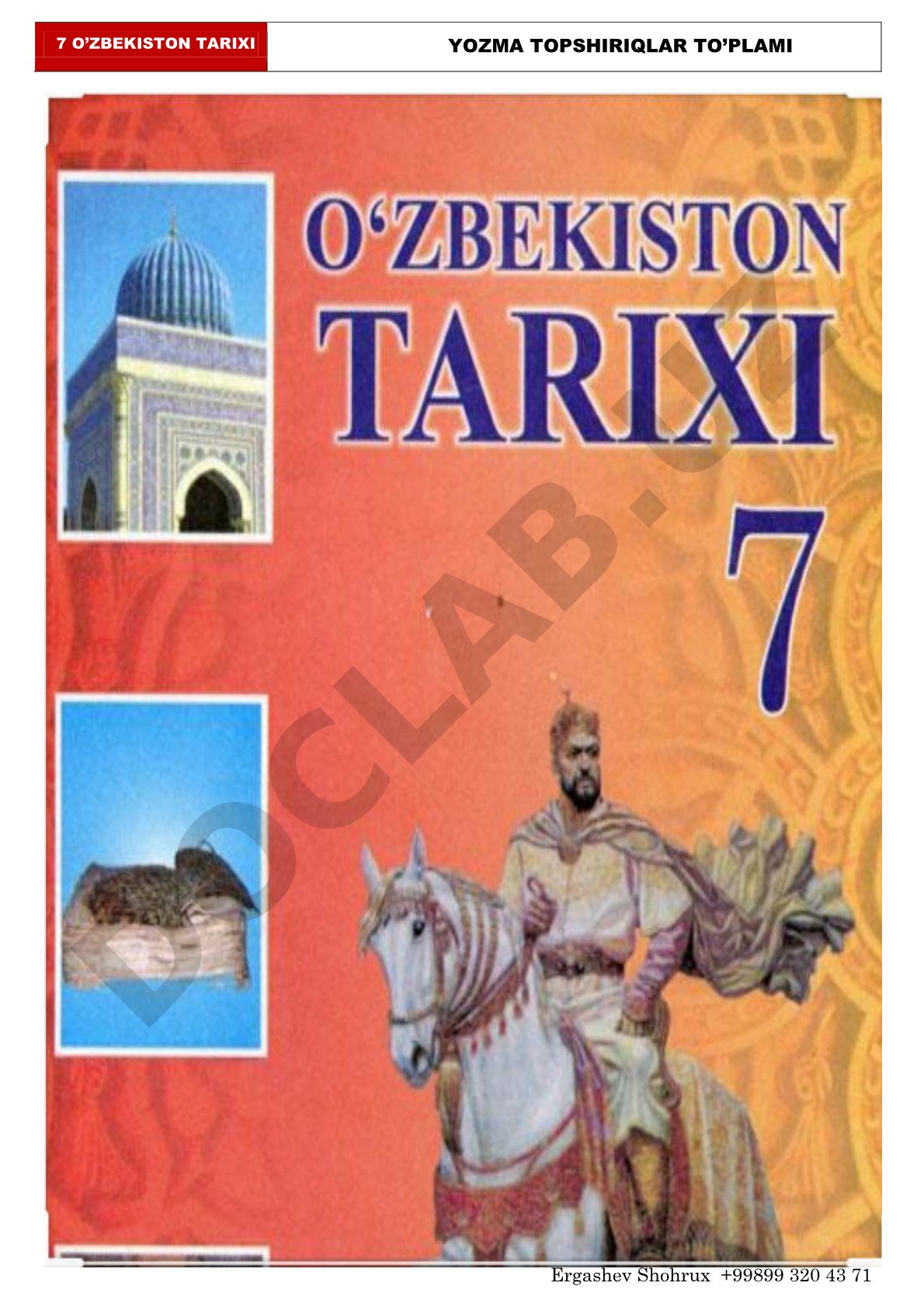 O'zbekiston tarixi yozma topshiriqlar to'plami