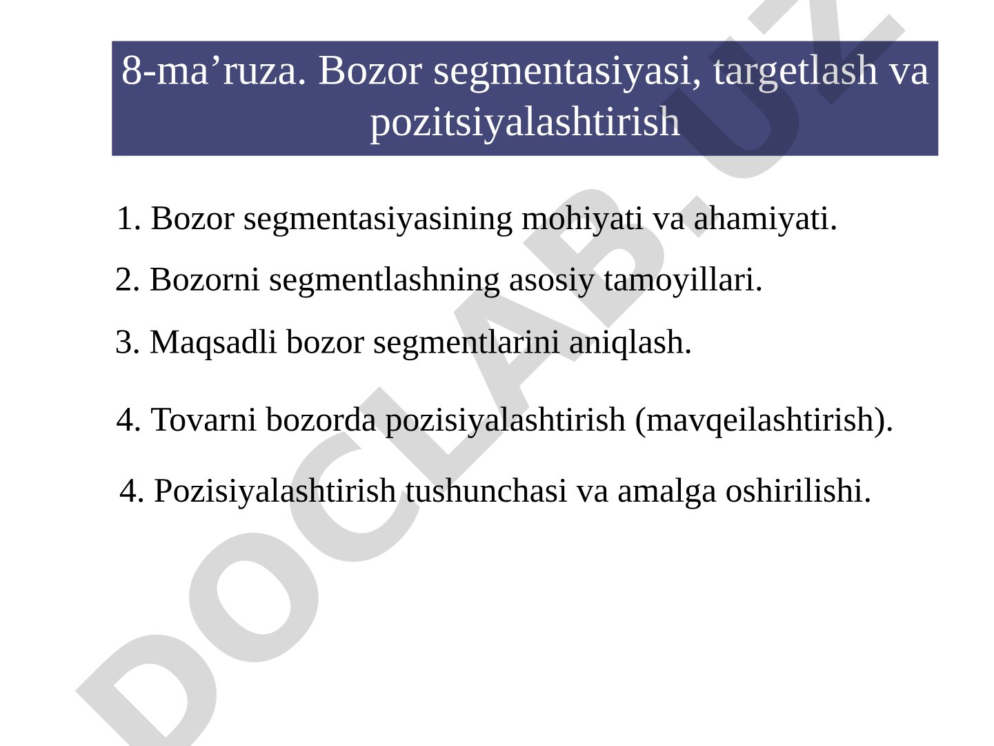Bozor segmentasiyasi, targetlash va pozitsiyalashtirish