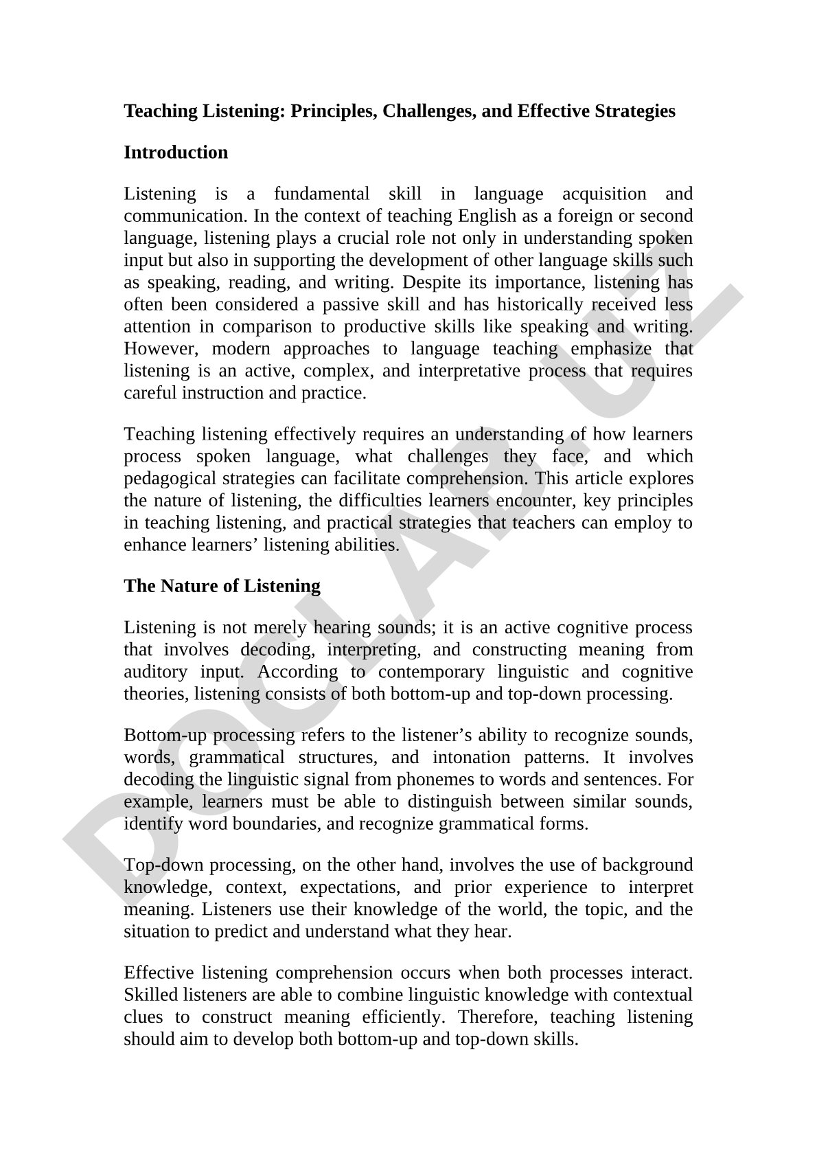 Teaching Listening: Principles, Challenges, and Effective Strategies