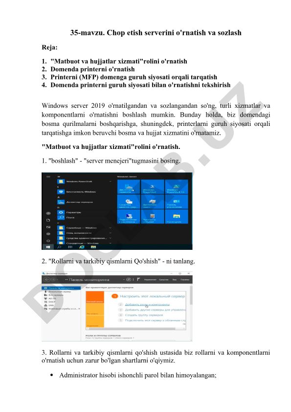 Windows Server 2019-da chop etish serverini o'rnatish va sozlash