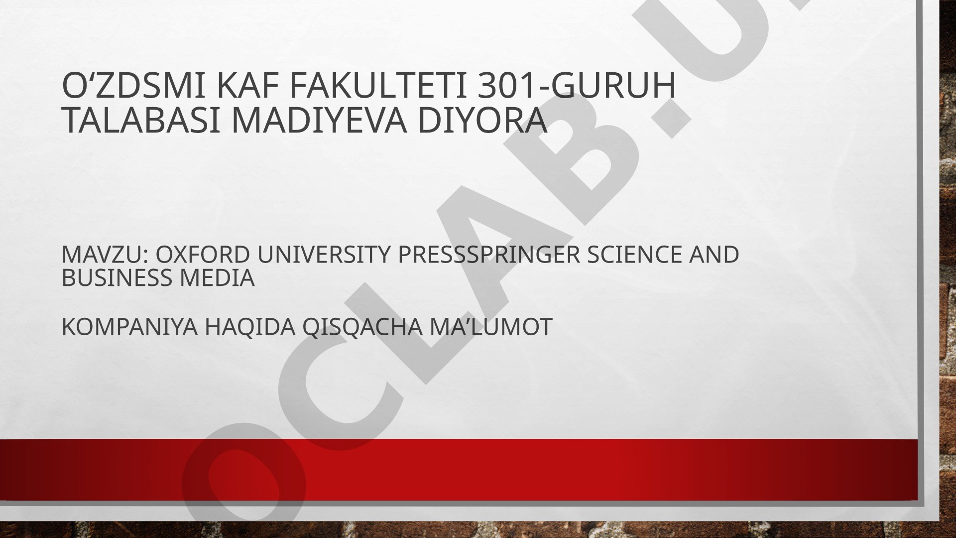 Oxford University Press Springer Science and Business Media