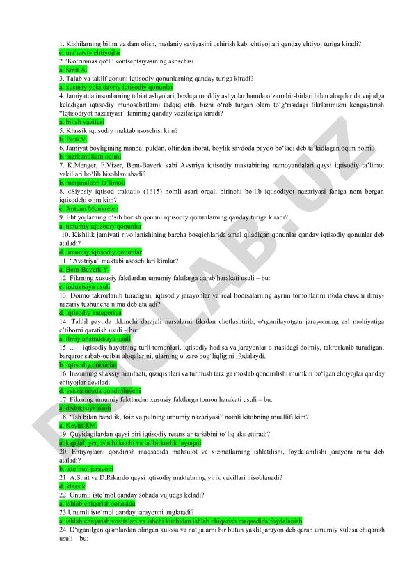 Iqtisodiyot nazariyasi fanining asosiy tushunchalari va tarixi