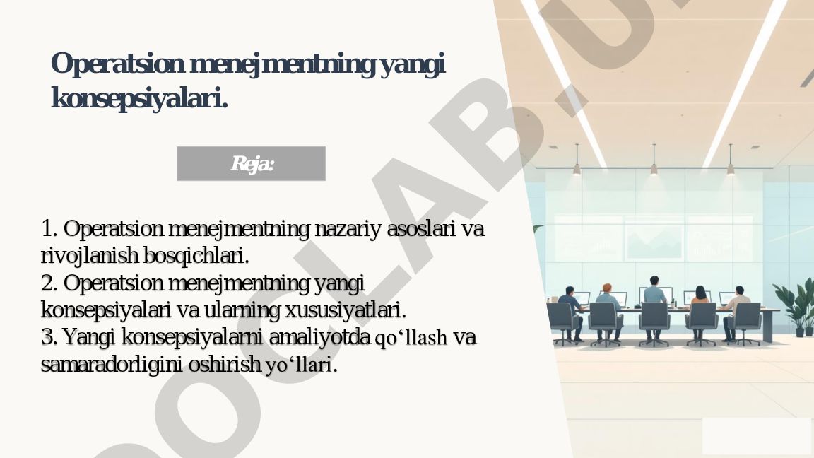 Operatsion menejmentning yangi konsepsiyalari va ularning amaliy qo'llanilishi