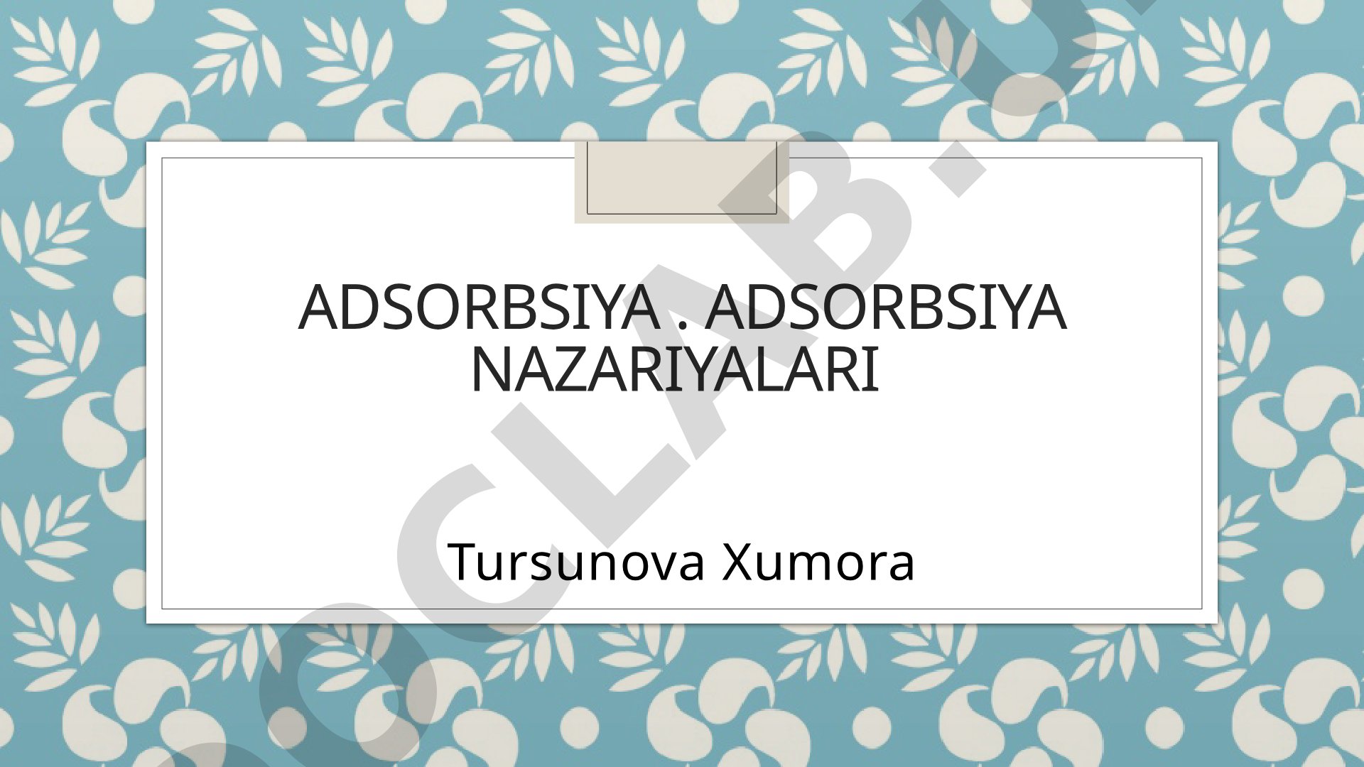 Adsorbsiya nazariyalari va izotermalar